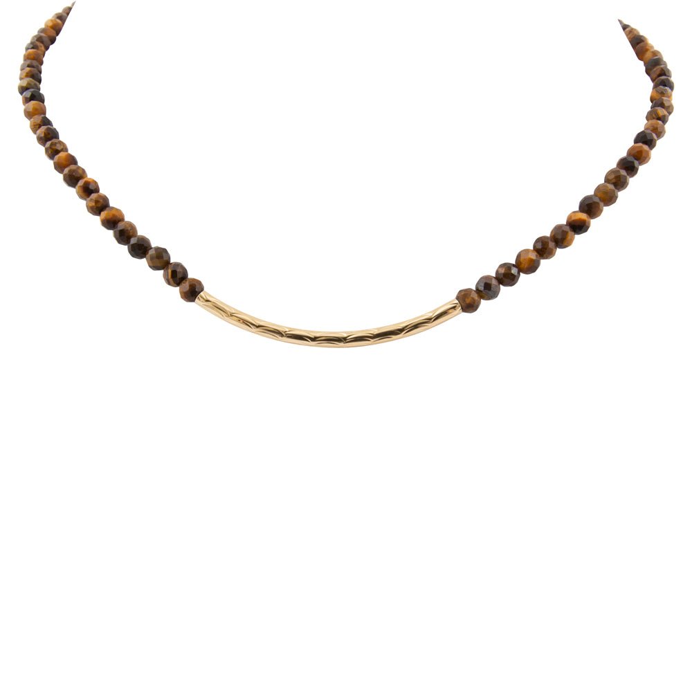 Brown Tiger's Eye Golden Bar Necklace - Barse Jewelry