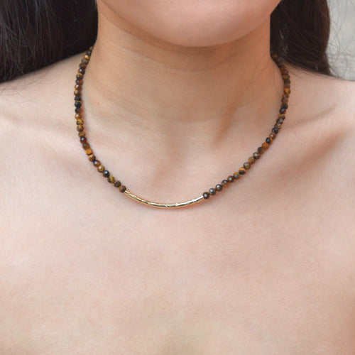 Brown Tiger's Eye Golden Bar Necklace - Barse Jewelry