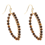 Brown Tiger's Eye Tear Drop Golden Loop Earrings - Barse Jewelry