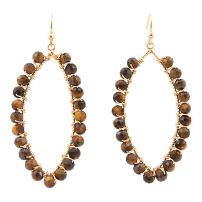 Brown Tiger's Eye Tear Drop Golden Loop Earrings - Barse Jewelry