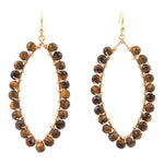 Brown Tiger's Eye Tear Drop Golden Loop Earrings - Barse Jewelry