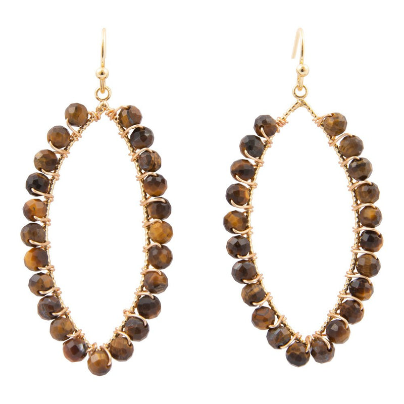 Brown Tiger's Eye Tear Drop Golden Loop Earrings - Barse Jewelry