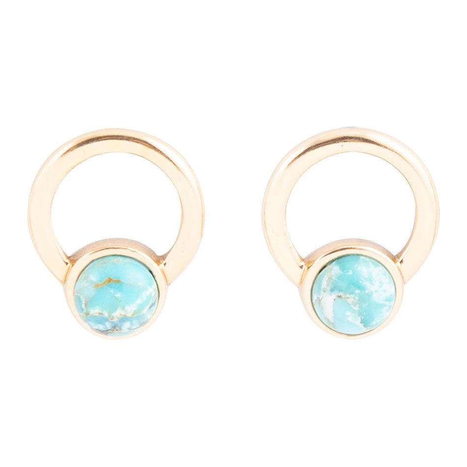 Calgary Blue Turquoise Post Golden Earrings - Barse Jewelry