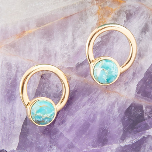 Calgary Blue Turquoise Post Golden Earrings - Barse Jewelry