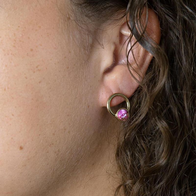 Calgary Pink Spiny Oyster Matrix Post Golden Earrings - Barse Jewelry