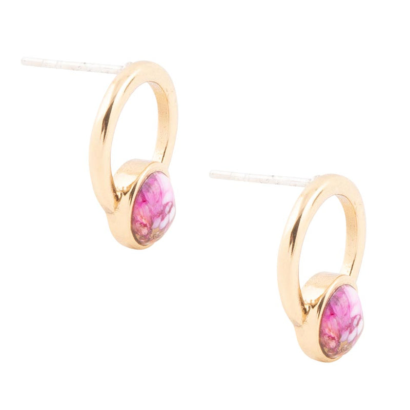 Calgary Pink Spiny Oyster Matrix Post Golden Earrings - Barse Jewelry