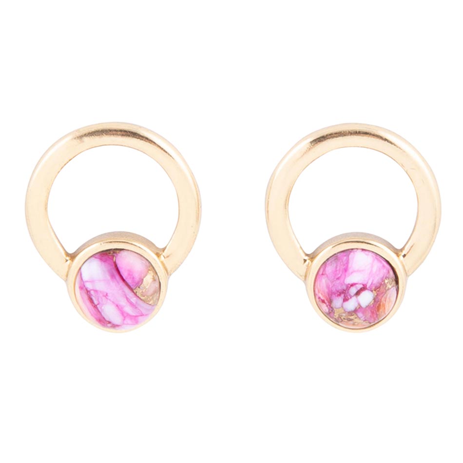 Calgary Pink Spiny Oyster Matrix Post Golden Earrings - Barse Jewelry