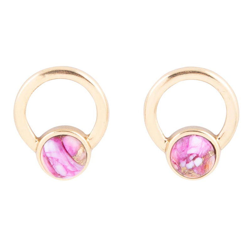 Calgary Pink Spiny Oyster Matrix Post Golden Earrings - Barse Jewelry
