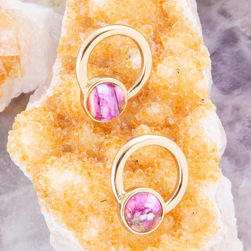 Calgary Pink Spiny Oyster Matrix Post Golden Earrings - Barse Jewelry