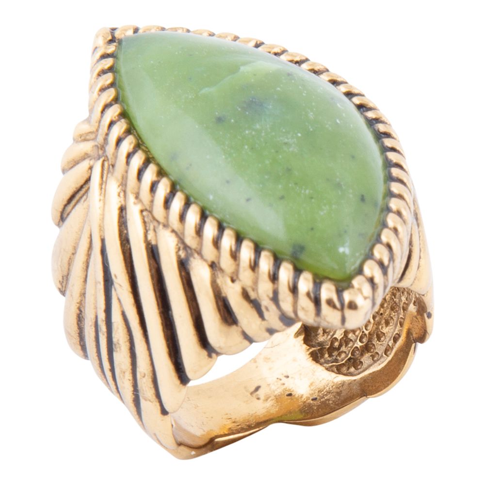 Canadian Green Jade Golden Statement Ring - Barse Jewelry