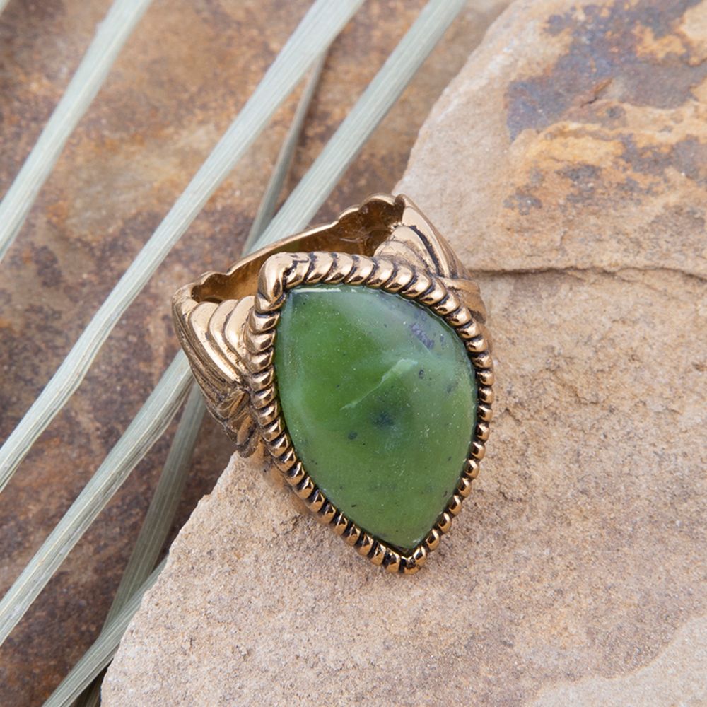Canadian Green Jade Golden Statement Ring - Barse Jewelry
