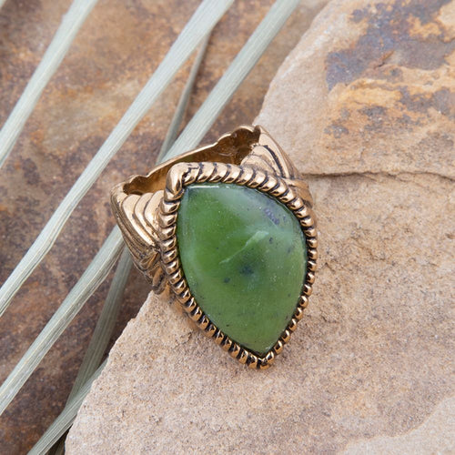 Canadian Green Jade Golden Statement Ring - Barse Jewelry