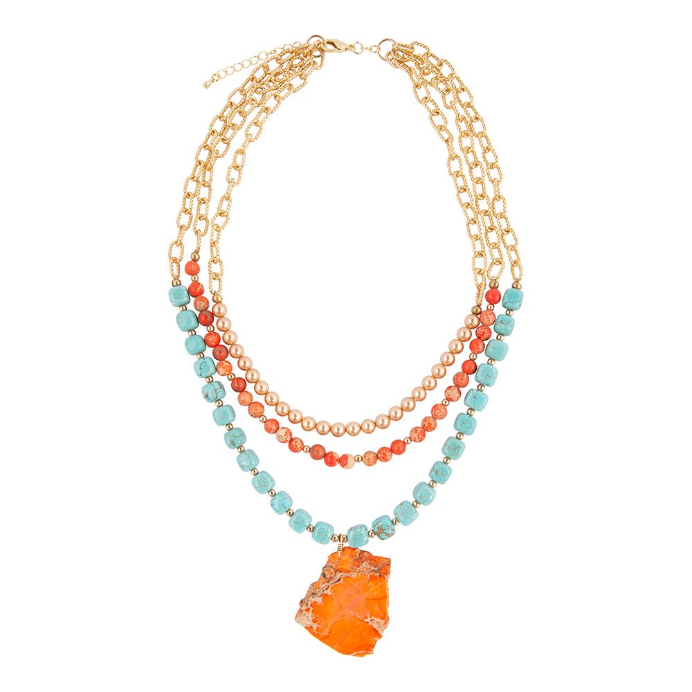 Canyon Blue Magnesite and Orange Jasper Golden Statement Necklace - Barse Jewelry