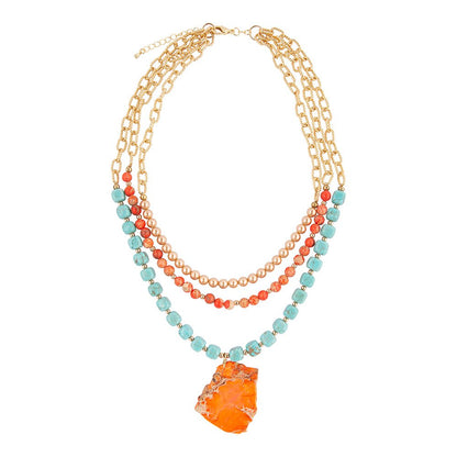 Canyon Blue Magnesite and Orange Jasper Golden Statement Necklace - Barse Jewelry