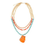 Canyon Blue Magnesite and Orange Jasper Golden Statement Necklace - Barse Jewelry