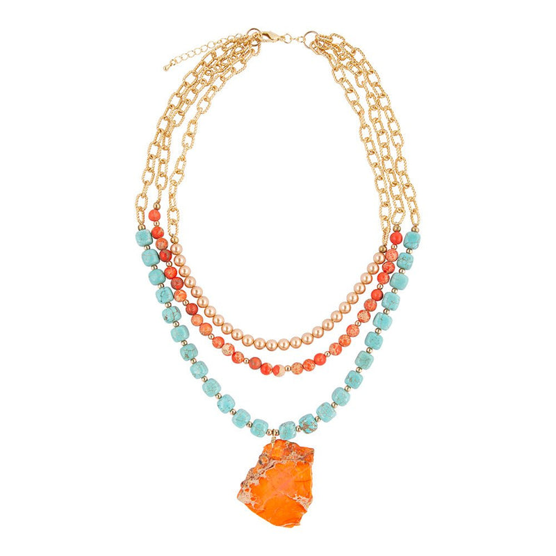 Canyon Blue Magnesite and Orange Jasper Golden Statement Necklace - Barse Jewelry