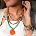 Canyon Blue Magnesite and Orange Jasper Golden Statement Necklace - Barse Jewelry