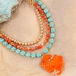 Canyon Blue Magnesite and Orange Jasper Golden Statement Necklace - Barse Jewelry