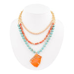 Canyon Blue Magnesite and Orange Jasper Golden Statement Necklace - Barse Jewelry
