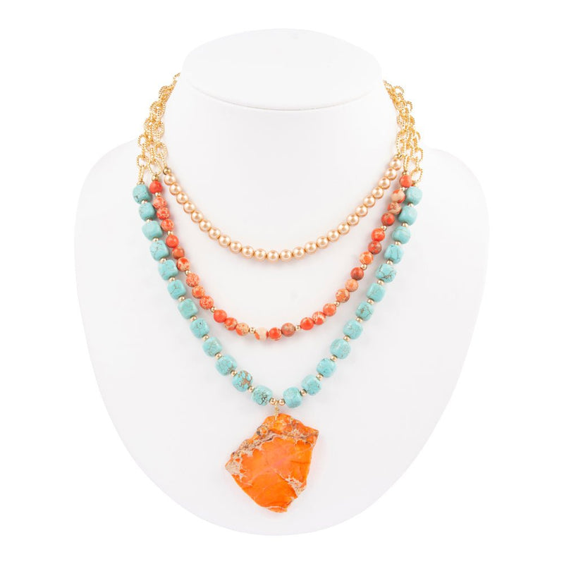 Canyon Blue Magnesite and Orange Jasper Golden Statement Necklace - Barse Jewelry