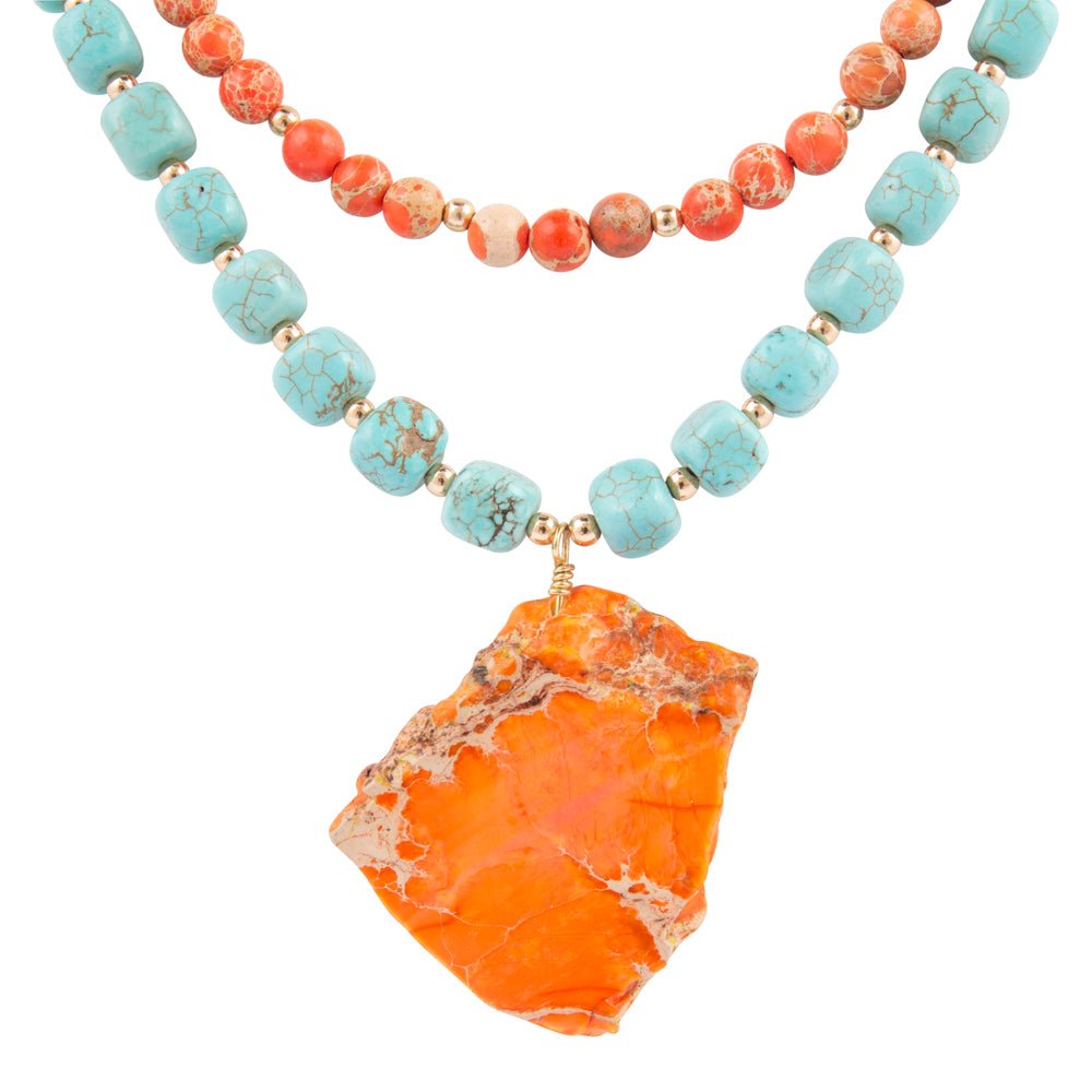 Canyon Blue Magnesite and Orange Jasper Golden Statement Necklace - Barse Jewelry