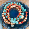 Canyon Blue Magnesite and Orange Jasper Golden Stretch Bracelet Set - Barse Jewelry