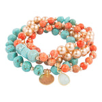 Canyon Blue Magnesite and Orange Jasper Golden Stretch Bracelet Set - Barse Jewelry