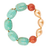 Canyon Blue Magnesite and Red Coral Golden Chunky Stretch Bracelet - Barse Jewelry