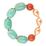 Canyon Blue Magnesite and Red Coral Golden Chunky Stretch Bracelet - Barse Jewelry