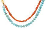 Canyon Blue Turquoise and Orange Carnelian Long Golden Necklace - Barse Jewelry