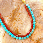 Canyon Blue Turquoise and Orange Carnelian Long Golden Necklace - Barse Jewelry