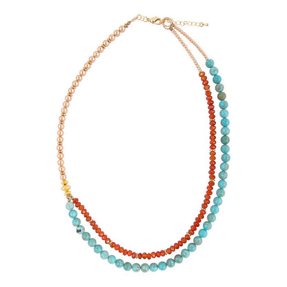 Canyon Blue Turquoise and Orange Carnelian Long Golden Necklace - Barse Jewelry