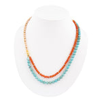Canyon Blue Turquoise and Orange Carnelian Long Golden Necklace - Barse Jewelry