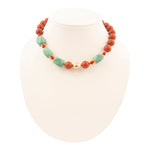 Canyon Blue Turquoise and Orange Coral Golden Chunky Necklace - Barse Jewelry