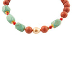 Canyon Blue Turquoise and Orange Coral Golden Chunky Necklace - Barse Jewelry
