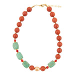 Canyon Blue Turquoise and Orange Coral Golden Chunky Necklace - Barse Jewelry