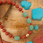Canyon Blue Turquoise and Orange Coral Golden Chunky Necklace - Barse Jewelry