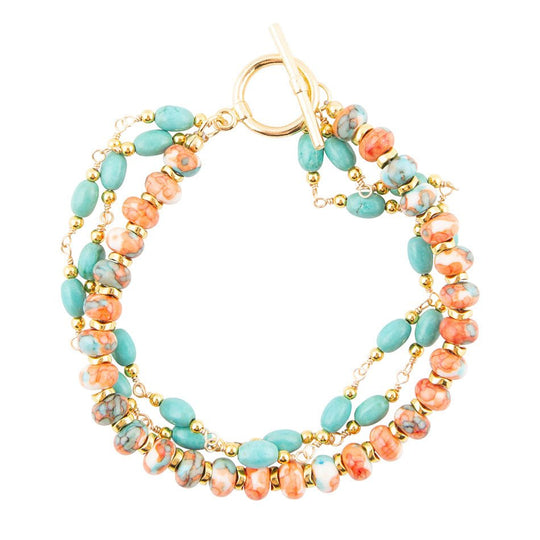 Canyon Blue and Orange Magnesite Golden Toggle Bracelet