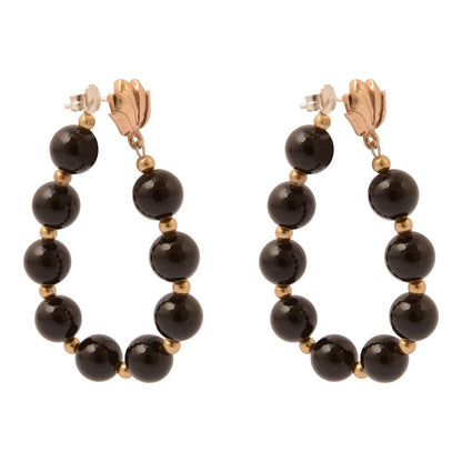 Carly Black Onyx Complete Loop Golden Post Earrings - Barse Jewelry