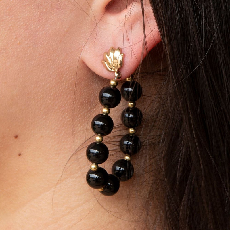 Carly Black Onyx Complete Loop Golden Post Earrings - Barse Jewelry
