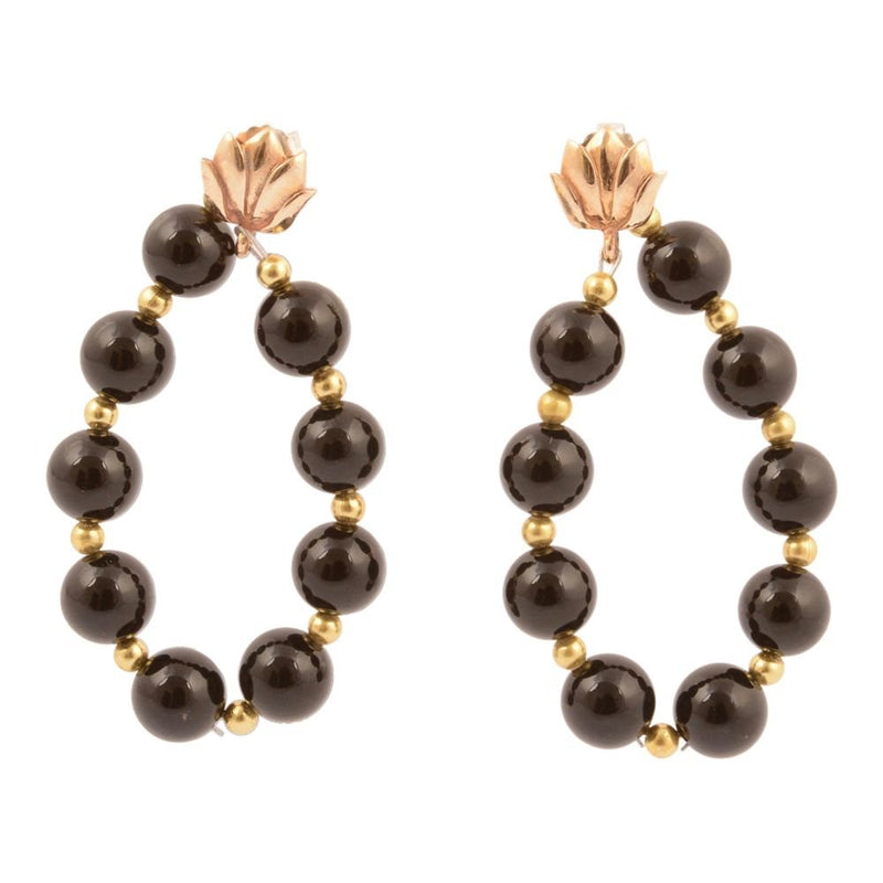 Carly Black Onyx Complete Loop Golden Post Earrings - Barse Jewelry