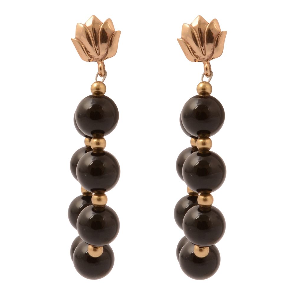 Carly Black Onyx Complete Loop Golden Post Earrings - Barse Jewelry
