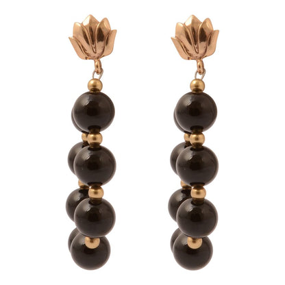 Carly Black Onyx Complete Loop Golden Post Earrings - Barse Jewelry