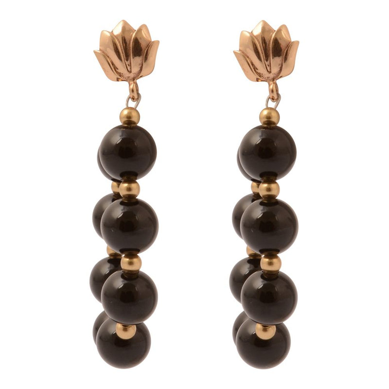 Carly Black Onyx Complete Loop Golden Post Earrings - Barse Jewelry