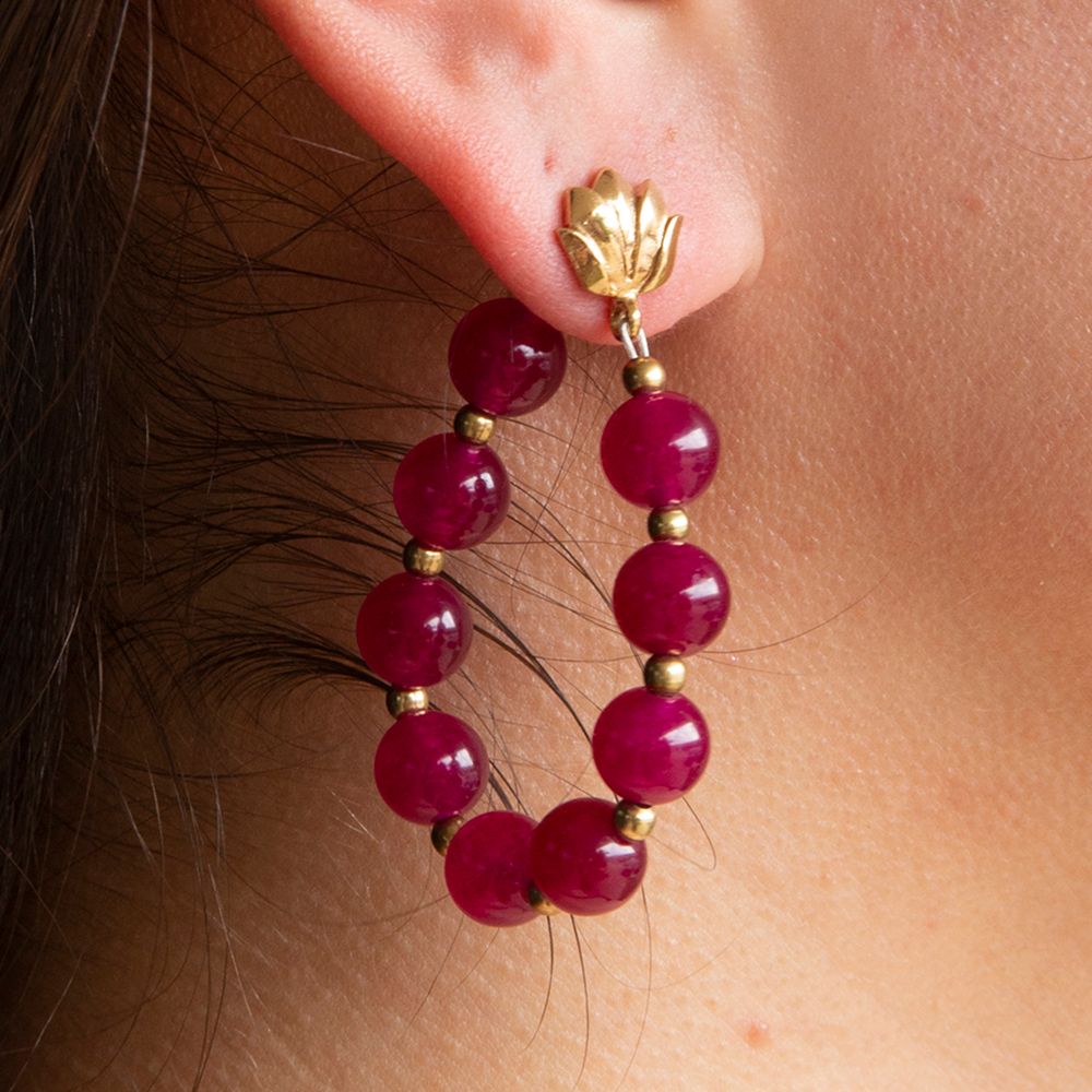 Carly Pink Agate Complete Loop Golden Post Earrings - Barse Jewelry