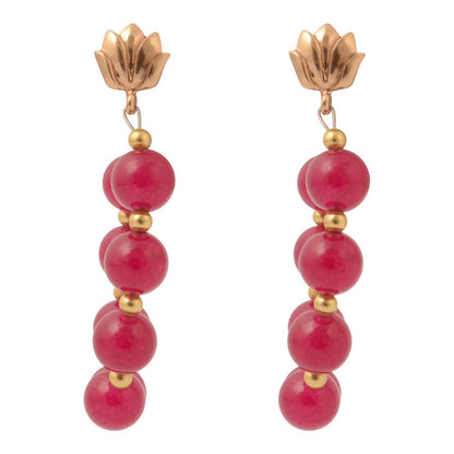 Carly Pink Agate Complete Loop Golden Post Earrings - Barse Jewelry