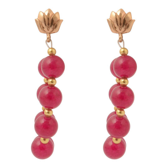 Carly Pink Agate Complete Loop Golden Post Earrings
