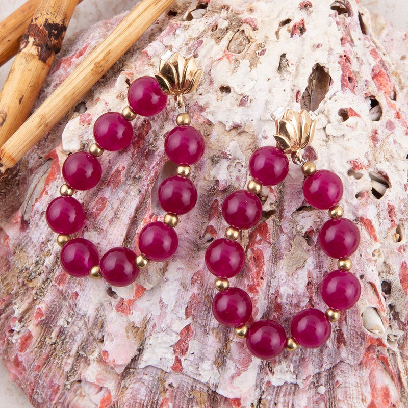 Carly Pink Agate Complete Loop Golden Post Earrings - Barse Jewelry