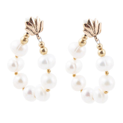 Carly White Pearl Complete Loop Golden Post Earrings - Barse Jewelry