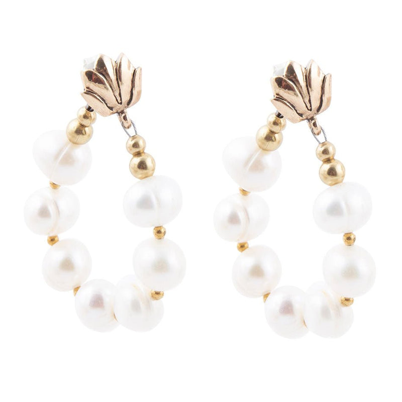 Carly White Pearl Complete Loop Golden Post Earrings - Barse Jewelry
